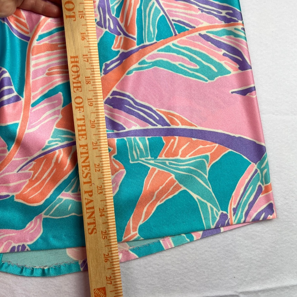 Stewart Vintage Tropical Leaf Print Faux Wrap Midi Skirt Pink Turquoise Med - Picture 7 of 11